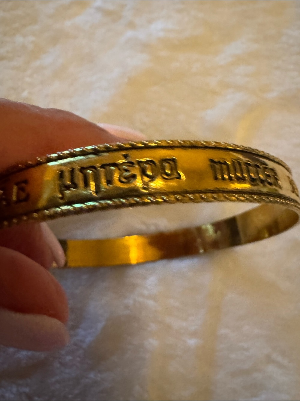 Gold 'MOTHER' Engraved Bangle Bracelet with different spellings - Picture 6 of 8
